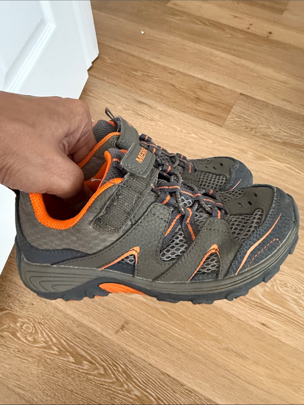 Merrell Gray and Orange Kids Trail Sneakers